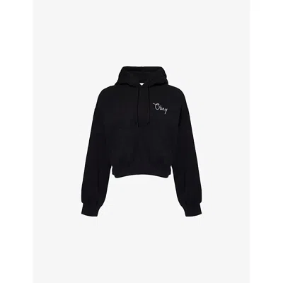 Obey Womens Black Cities Cropped Cotton Hoody