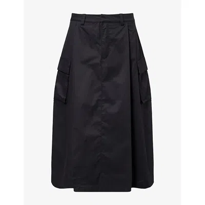 Obey Womens Surface Cargo Pleated Cotton-poplin Midi Skirt Digital Black