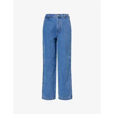 Obey Womens Sybil Carpenter Wide-leg Denim Jeans Light Indigo