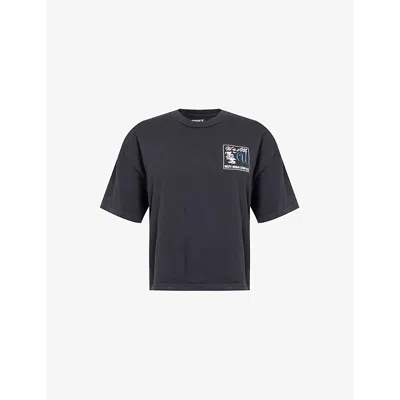 Obey Womens Text-print Short-sleeves Cotton-jersey T-shirt Black