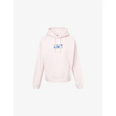 Obey Womens Ribbon Brand-embroidery Cotton-blend Hoody Pink Sorbet Xs