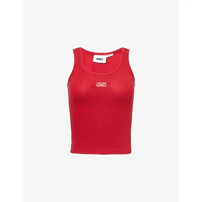 Obey Womens Ribbon Ribbed Stretch-cotton Top Red
