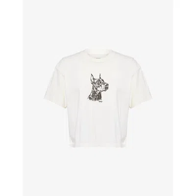 Obey Womens Unbleached Doberman Graphic-print Cotton T-shirt Xl In White