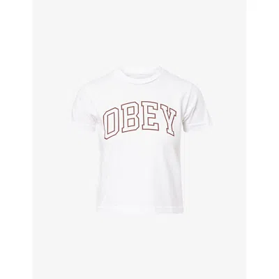 Obey Womens White Collegiate Round-neck Cotton-jersey T-shirt