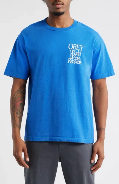 Obey Worldwide Records Graphic T-shirt In Blue