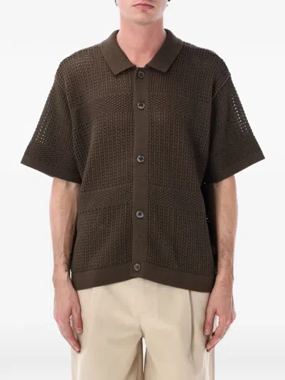Obey Zach Waffle Knit Shirt In Brown