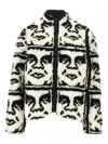 Obey Repeated Icon Insulated Fleece Zip Jacket In White