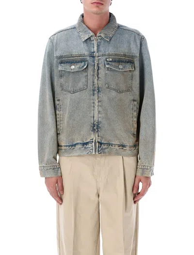 Obey Zip Front Denim Trucker Jacket In Blue