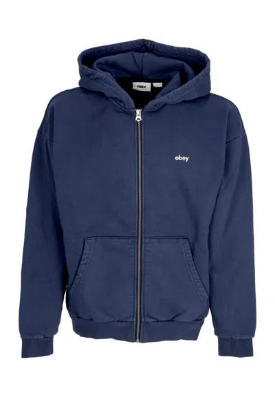 Obey Zip Hoodie Man Lowercase Pigment Zip Hoodie Fleece Pigment Academy Navy