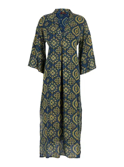 OBIDI 'JASMINE' MULTICOLOR DRESS WITH V NECKLINE AND ALL-OVER PRINTED MOTIF IN SILK WOMAN