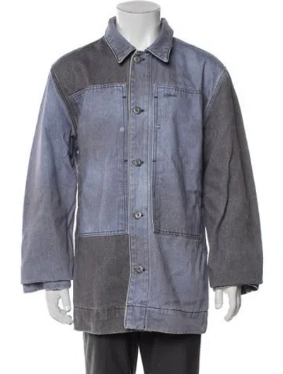 Pre-owned Objects Iv Life Colorblock Pattern Denim Jacket W/ Tags In Blue