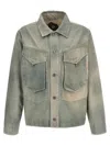 Objects Iv Life Denim Jacket Chest Pockets Long Sleeves Collar In Green