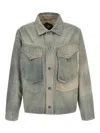 Objects Iv Life Denim Jacket Chest Pockets Long Sleeves Collar In Green