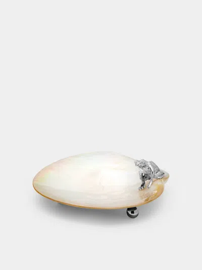 Objet Luxe Frog Silver-plated And Mother-of-pearl Plate In Multi