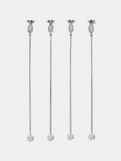 Objet Luxe Pineapple Silver-plated Cocktail Stirrers (set Of 4)