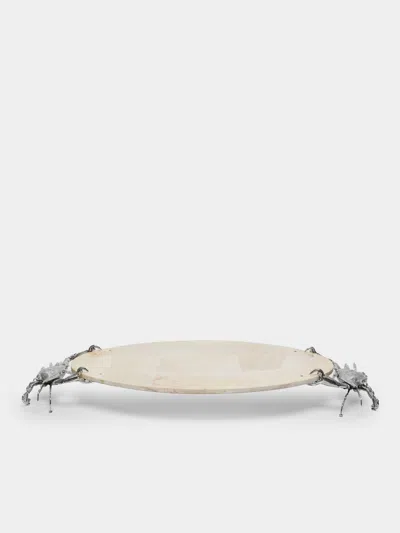 Objet Luxe Silver-plated And Shell Oval Serving Plate  Abask Luxury Gift In Neutral