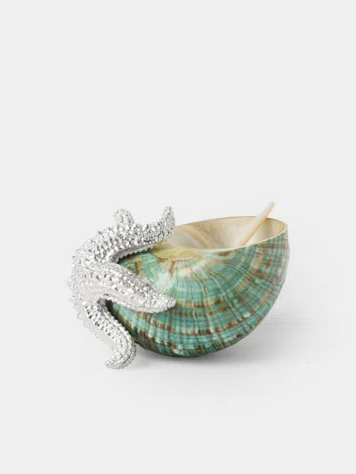 Objet Luxe Starfish Silver-plated Salt And Pepper Cellar With Mother-of-pearl Spoon In Multi