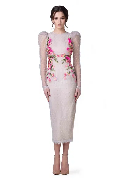 O'blanc Long Sleeve Floral Midi Dress In Pink