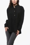 Oblo Unique Asymmetrical Cut Gabardine Cotton Shirt In Blue