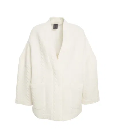 Oblo Unique Relaxed Fit Oversized Cardigan With V-neck And Structured Knit In White