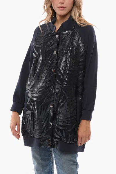 Oblo Unique Stretch Cotton Lightweight Jacket With Lurex Details And Sna In Blue