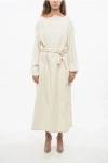 Oblo Unique Tie Neck Solid Color Maxi Dress In Neutral