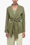 Oblo Unique Unlined No Fastening Blazer With Self-tie Detail In Green