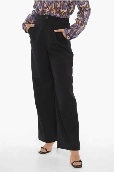 Oblo Unique Wide Leg Stretch Fabric Single-pleat Pants In Black