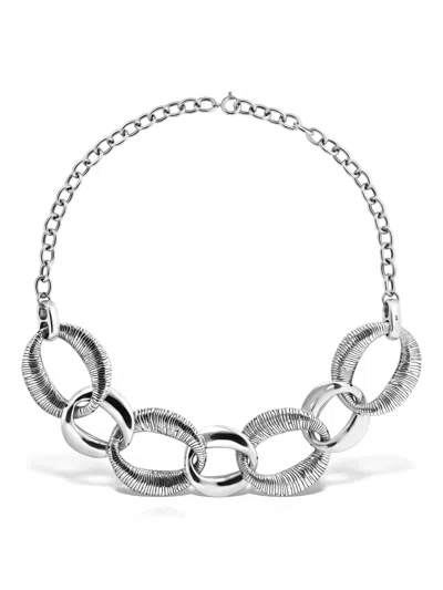 Obsidian Chain-link Necklace In Silver
