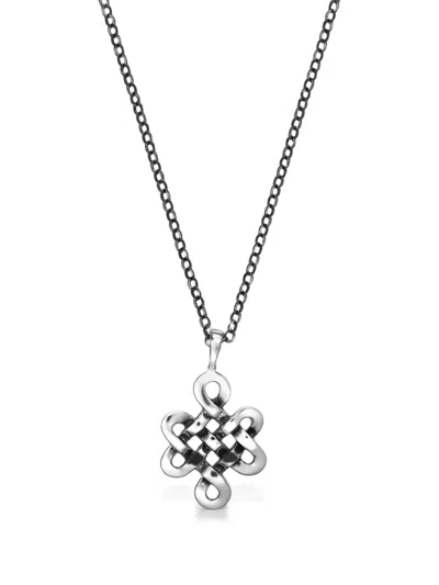 Obsidian Endless Knot Necklace In Silver