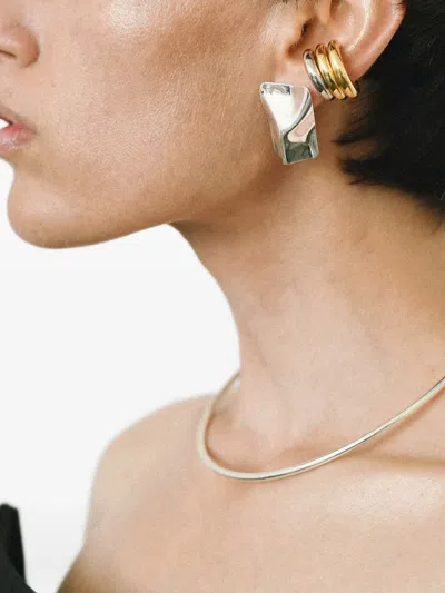 Obsidian Geometric Earrings In Gold