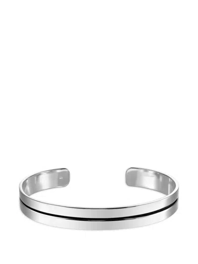 Obsidian Groove-detail Open-cuff Bracelet In Silber