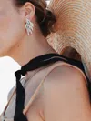 Obsidian Leaf Drop Earrings In White