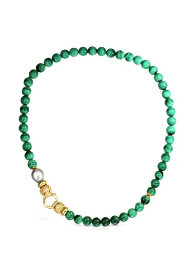 Obsidian Malachite Beaded Necklace In Green