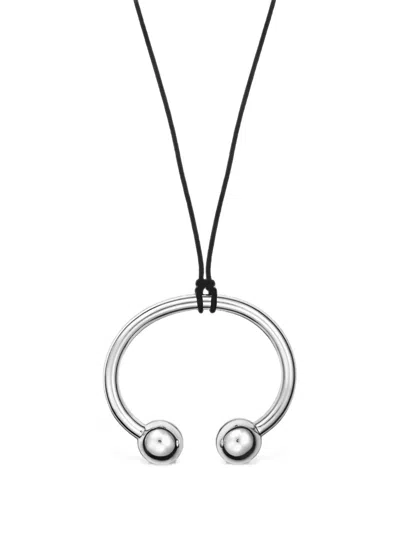 Obsidian Pendulum Engraved Necklace In Gold