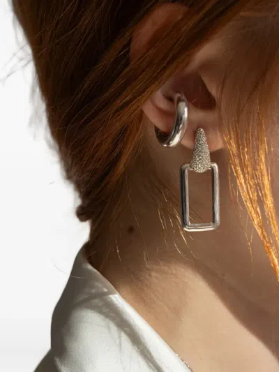 Obsidian Rectangle Drop Earrings In Silver