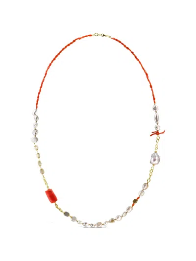 Obsidian Silver Pearl Necklace In Gold