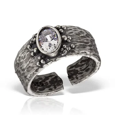 Obsidian Women's Black / Grey / Silver Amonar Clear Band Ring, Sterling Silver