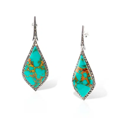 Obsidian Women's Blue / Green / Silver Two Weeks In Mustique Earrings, Green Copper Turquoise, Sterling Silve In Multi