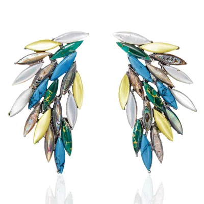 Obsidian Women's Blue / White Azael Wings Of Ipanema Xl Earrings, Natural Stones & Sterling Silver In Multi