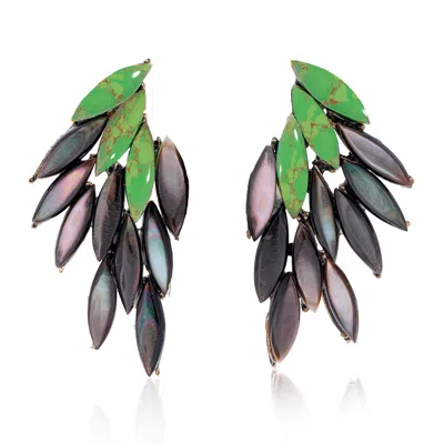 Obsidian Women's Brown / Grey / Green Azael Orinoco Wing Earrings, Mother Of Pearl And Sterling Silver In Gold