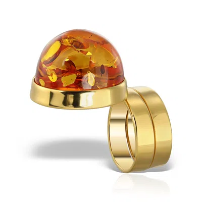 Obsidian Women's Gold / Brown Amber Amnesia Ring C, Gold Vermeil