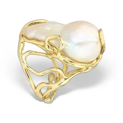 Obsidian Women's Gold / White Disorder Baroque Pearl Ring, Gold Vermeil