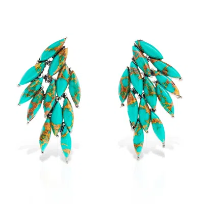 Obsidian Women's Green / Blue Azael Curaçao Earrings Green Copper Turquoise, Sterling Silver In Multi