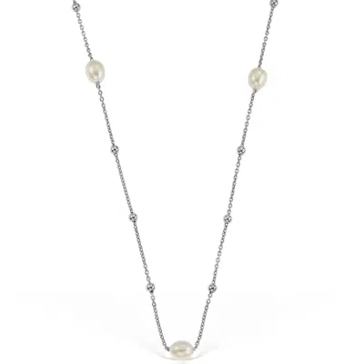 Obsidian Women's Silver / White The Pearl Connection Necklace, Sterling Silver In Metallic