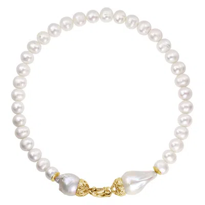 Obsidian Women's White / Gold Extinct Extravaganza Pearl Necklace, Gold Vermeil