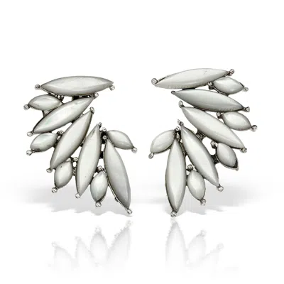 Obsidian Women's White / Silver Serafim White Wing Earrings, Mother Of Pearl In Sterling Silver In Multi