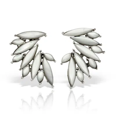 Obsidian Women's White / Silver Serafim White Wing Earrings, Mother Of Pearl In Sterling Silver In Metallic