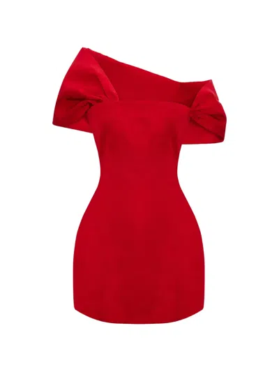 Occleus Caroline One-shoulder Ruffled Mini Dress In Red