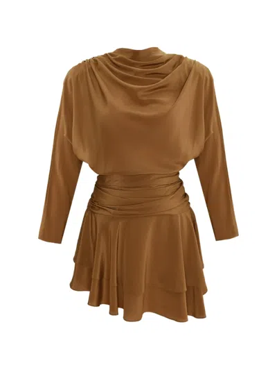 Occleus Janis Draped Mini Dress In Brown